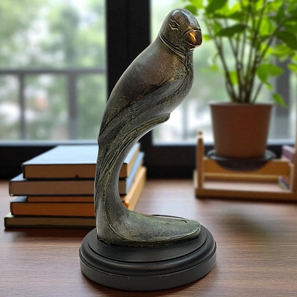 Parrot Bird Mid Century Unique Bronze Finish Metal Sculpture Bird Vintage